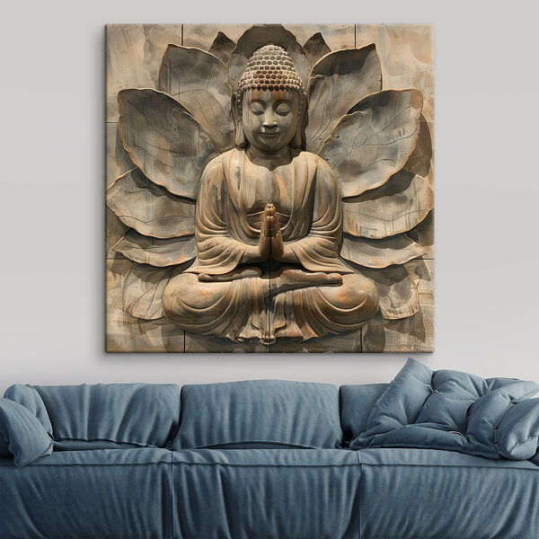 Stone statue of a person sitting in a lotus pose