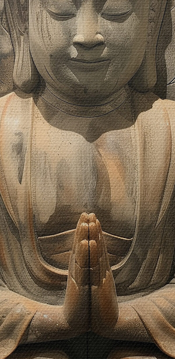 Stone statue of a person sitting in a lotus pose