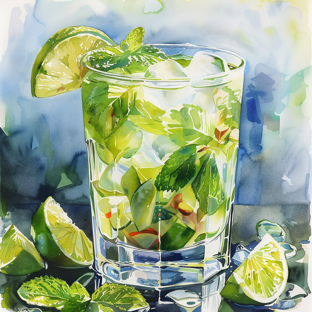 Glass of water with limes and mint leaves Glass of water with limes and mint leaves