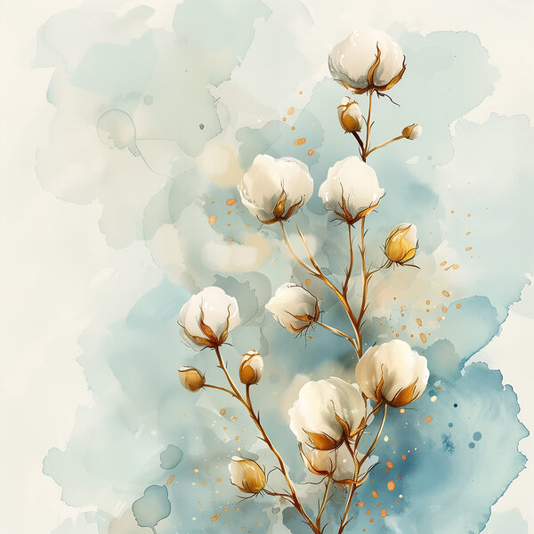 Watercolor of cotton flowers