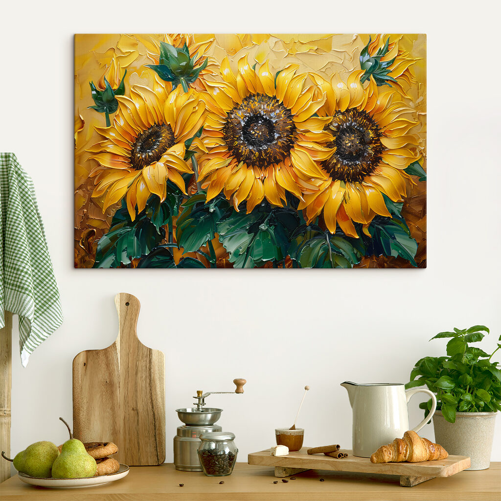 Close up of a painting of sunflowers Close up of a painting of sunflowers