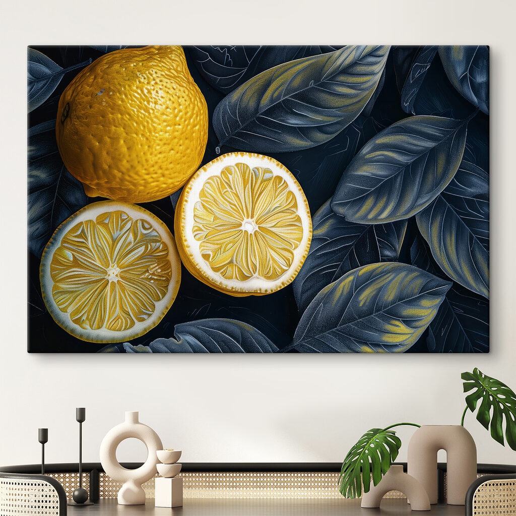 Lemon cut in half with leaves on it Lemon cut in half with leaves on it