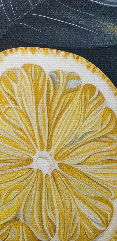 Lemon cut in half with leaves on it Lemon cut in half with leaves on it