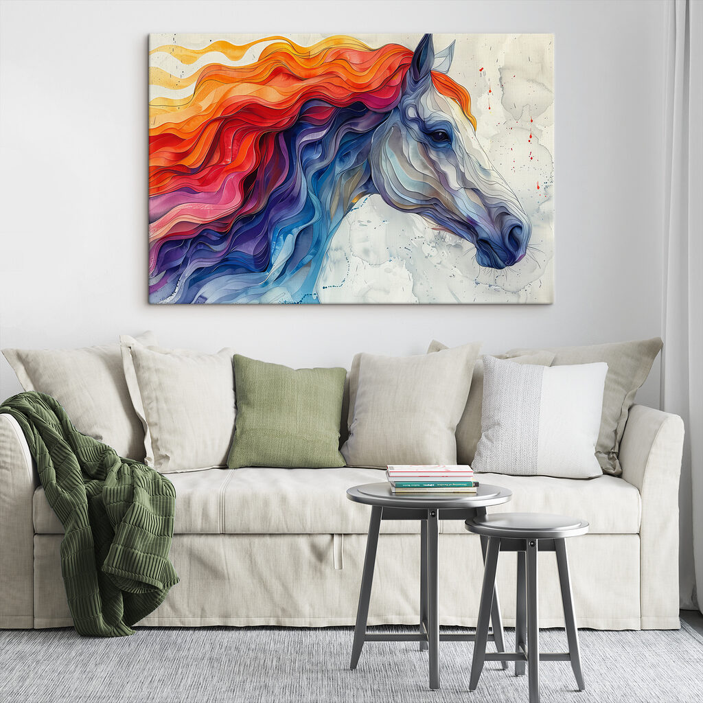 Painting of a horse with colorful hair Painting of a horse with colorful hair