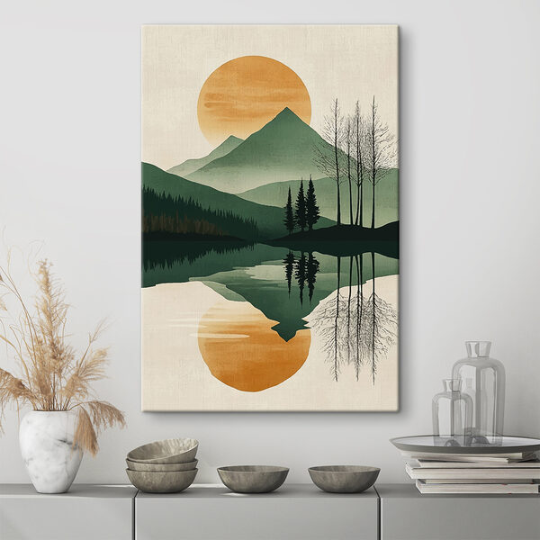 Quadri Un paesaggio fatto di montagne, alberi e un lago (COD: s40832) Quadri Quadri Un paesaggio fatto di montagne, alberi e un lago (COD: s40832)