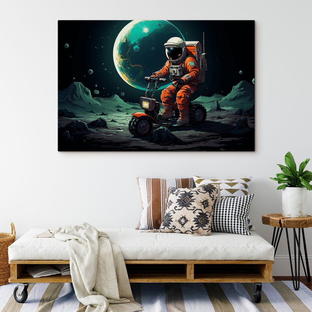 An astronaut on a scooter on the moon An astronaut on a scooter on the moon