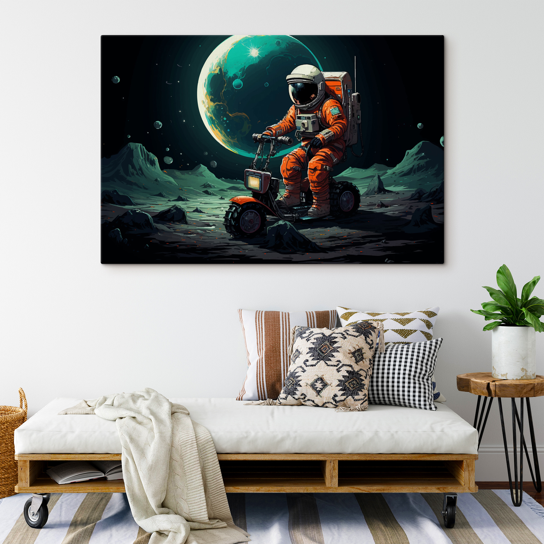 An astronaut on a scooter on the moon An astronaut on a scooter on the moon