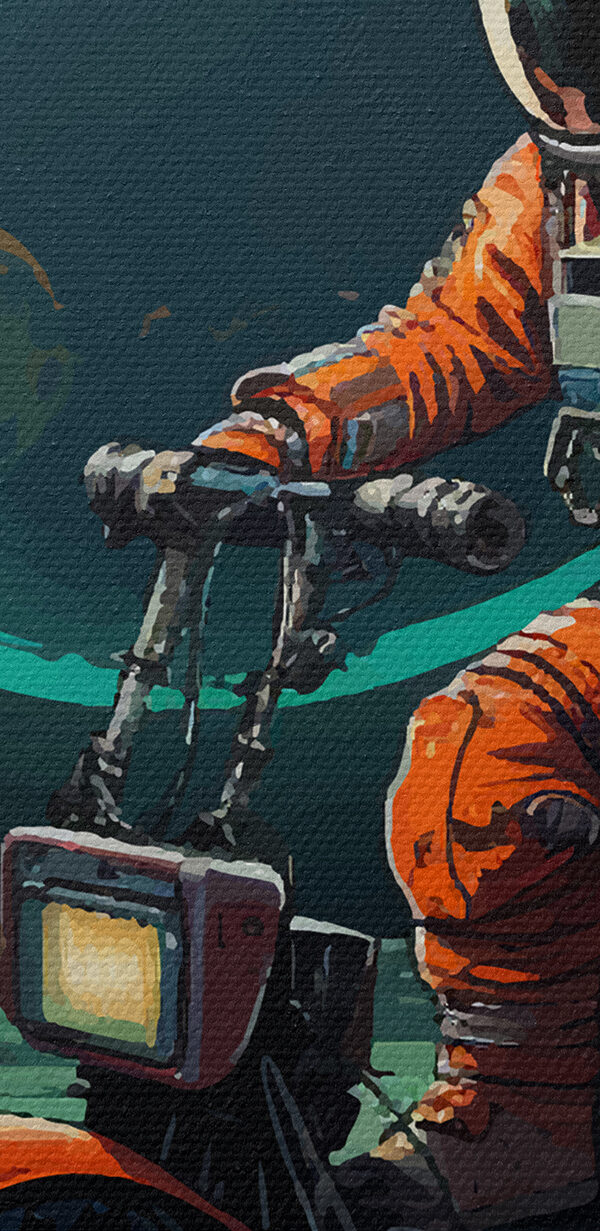 An astronaut on a scooter on the moon An astronaut on a scooter on the moon