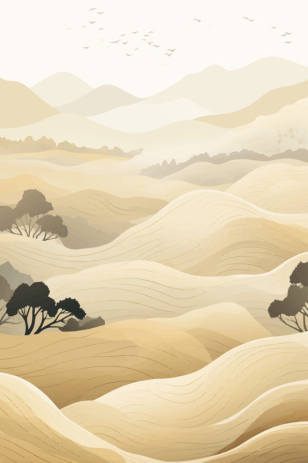 Landscape of hills with trees