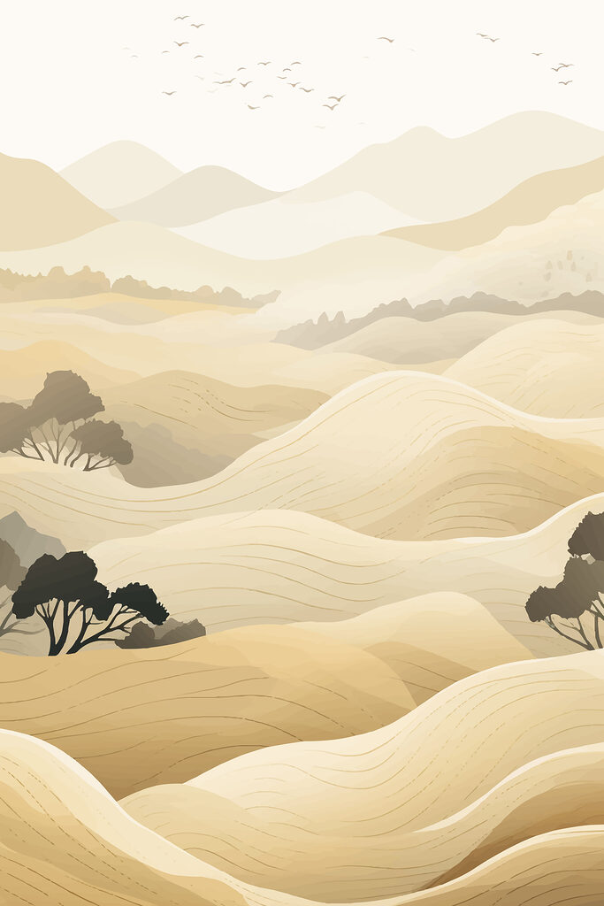 Landscape of hills with trees