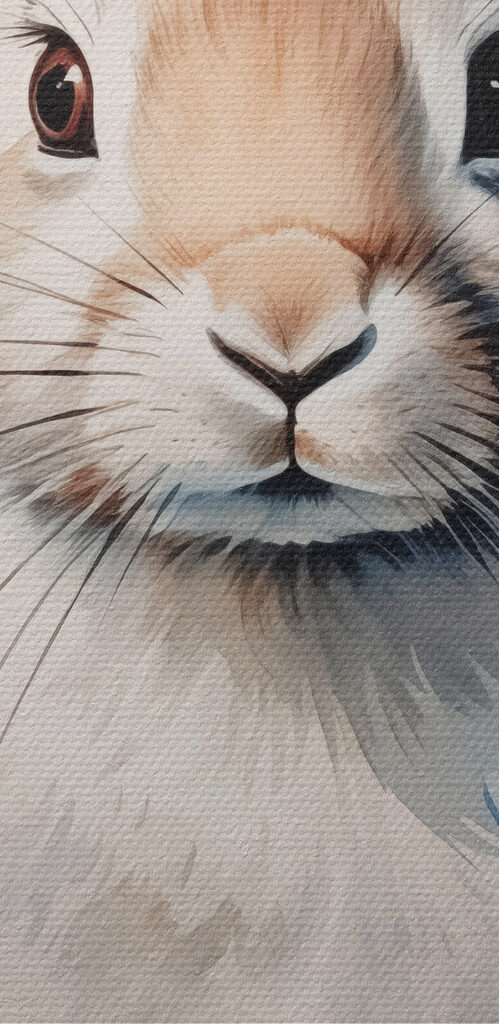 Painting of a rabbit surrounded by flowers