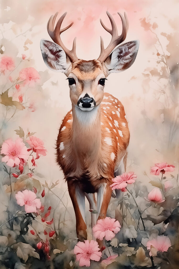Deer in a field of flowers
