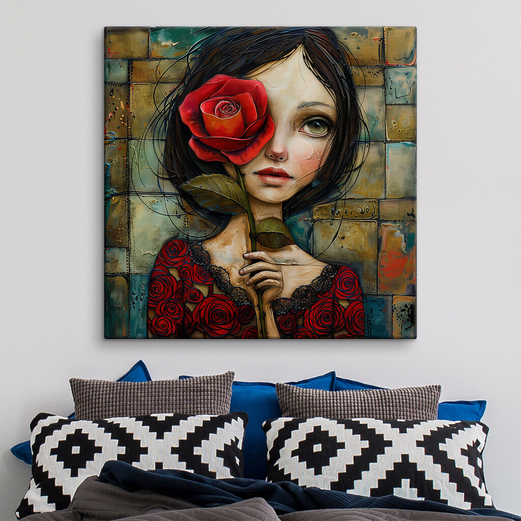 Painting of a girl holding a rose Painting of a girl holding a rose