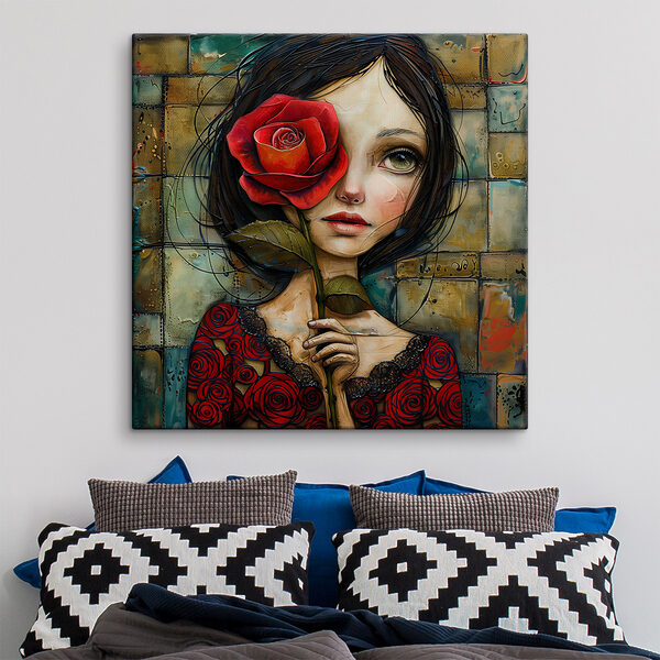 Painting of a girl holding a rose Painting of a girl holding a rose