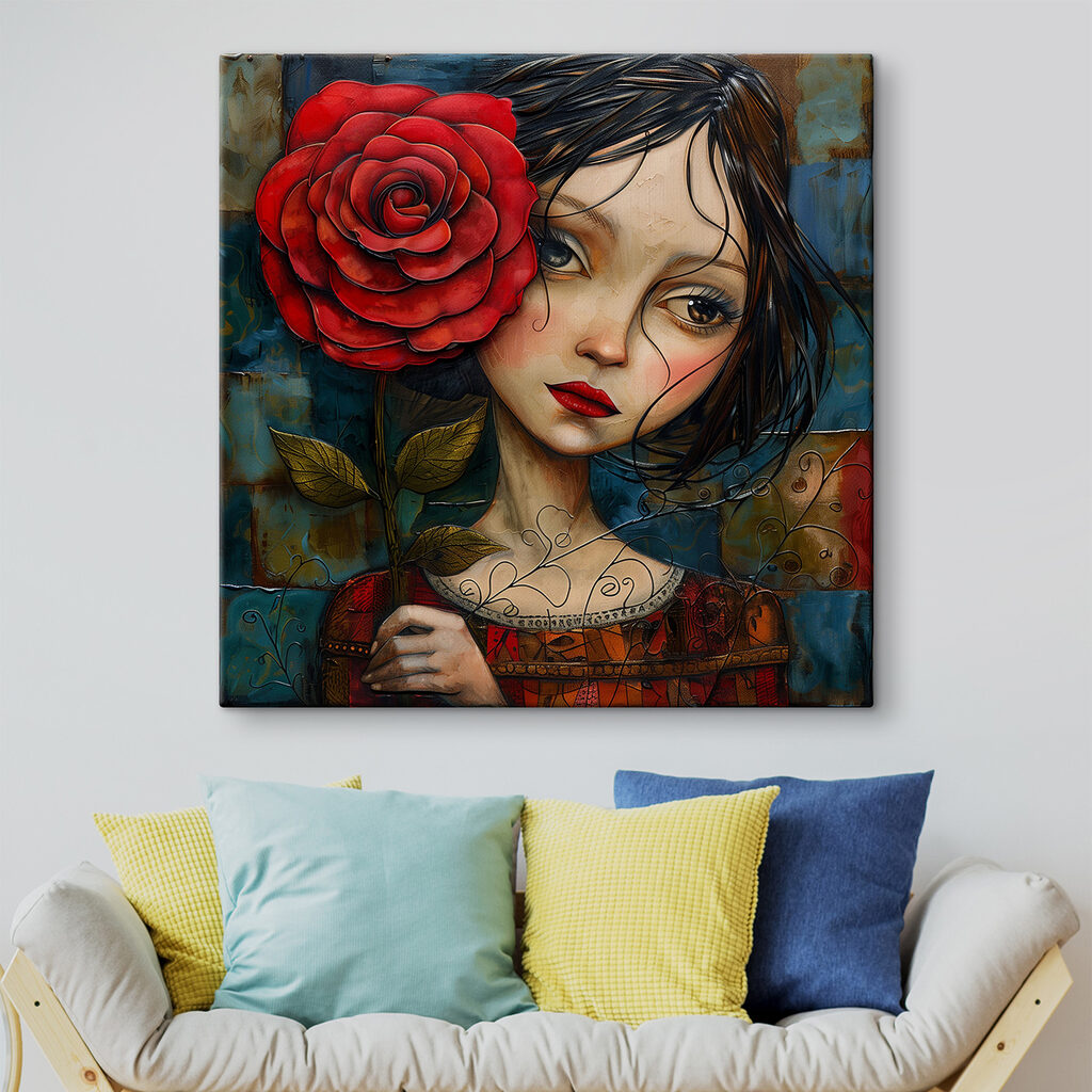 Painting of a girl holding a rose Painting of a girl holding a rose
