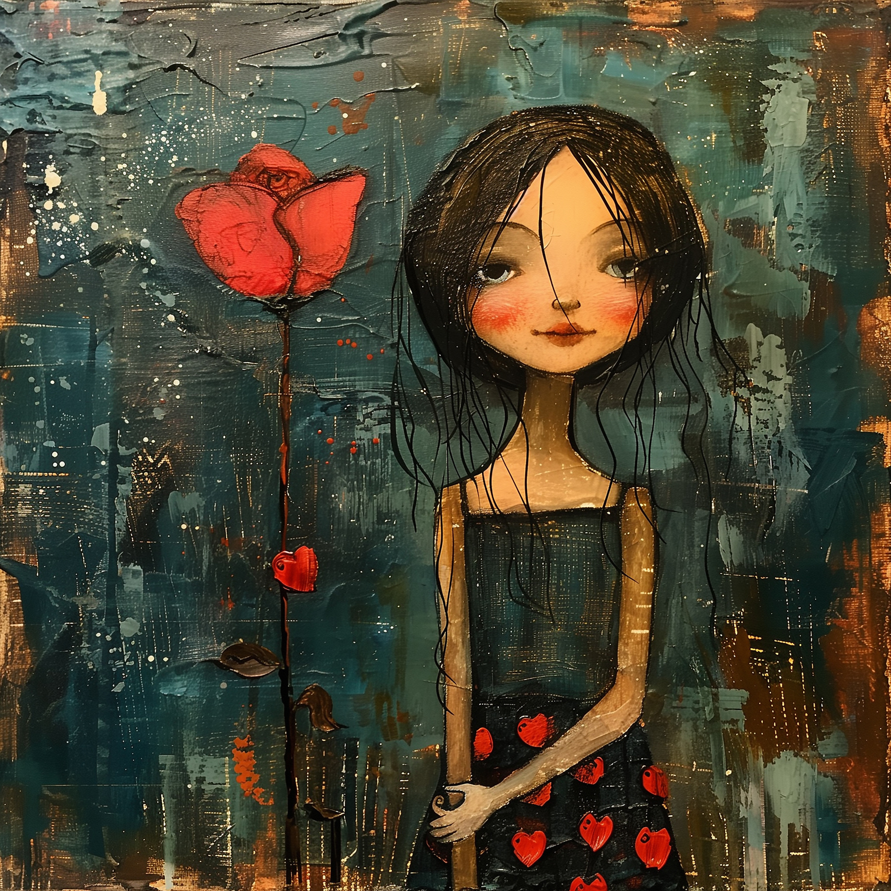 Painting of a girl holding a flower Painting of a girl holding a flower
