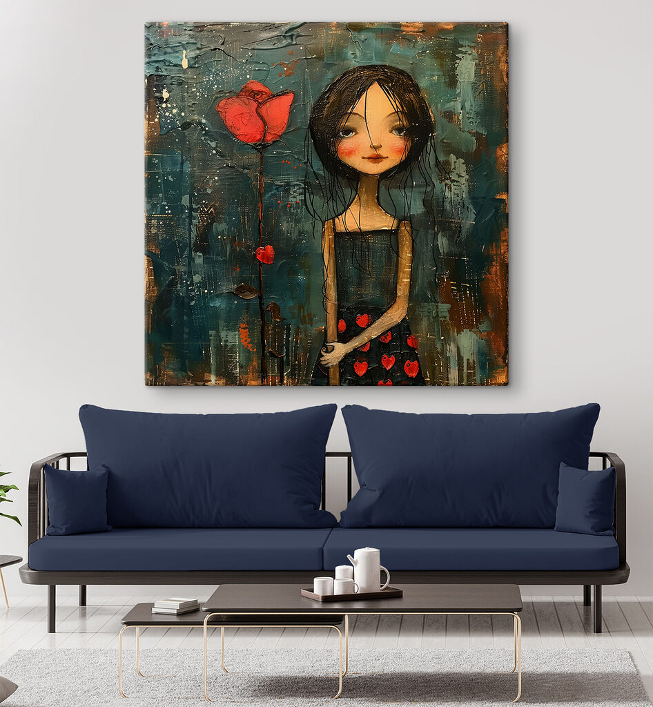 Painting of a girl holding a flower Painting of a girl holding a flower
