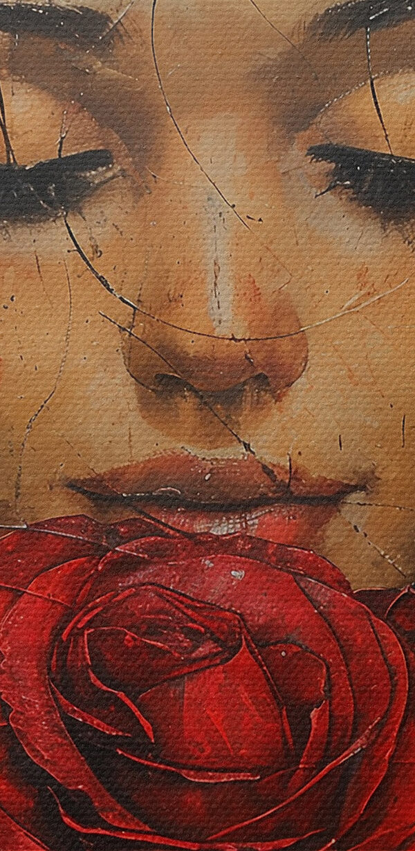 Painting of a woman holding a red rose Painting of a woman holding a red rose