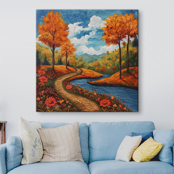 Quadri Quadri Dipinto raffigurante un fiume che scorre attraverso una foresta (COD: s40900)