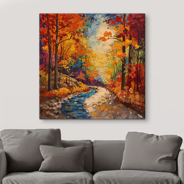 Painting of a river running through a forest Painting of a river running through a forest