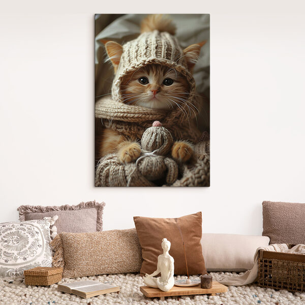Quadri Gatto con cappello e sciarpa lavorati a maglia (COD: s40904) Quadri Quadri Gatto con cappello e sciarpa lavorati a maglia (COD: s40904)