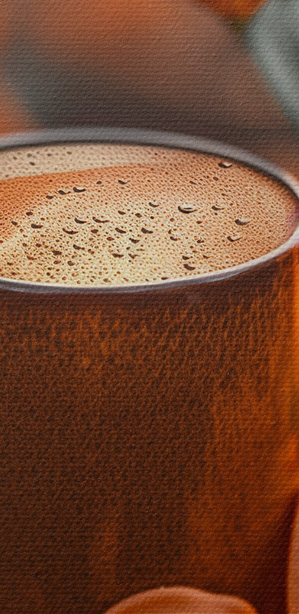 Coffee cup and orange flowers
