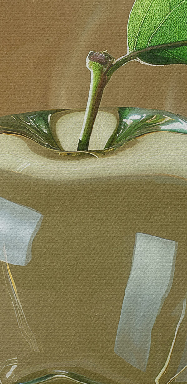 Glass apple with a leaf on it Glass apple with a leaf on it