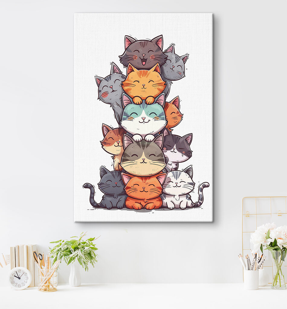 Stack of cats with their heads stacked on each other