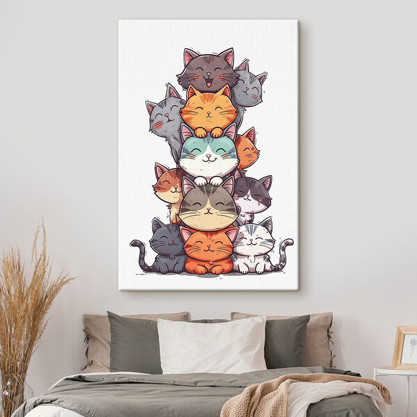 Stack of cats with their heads stacked on each other