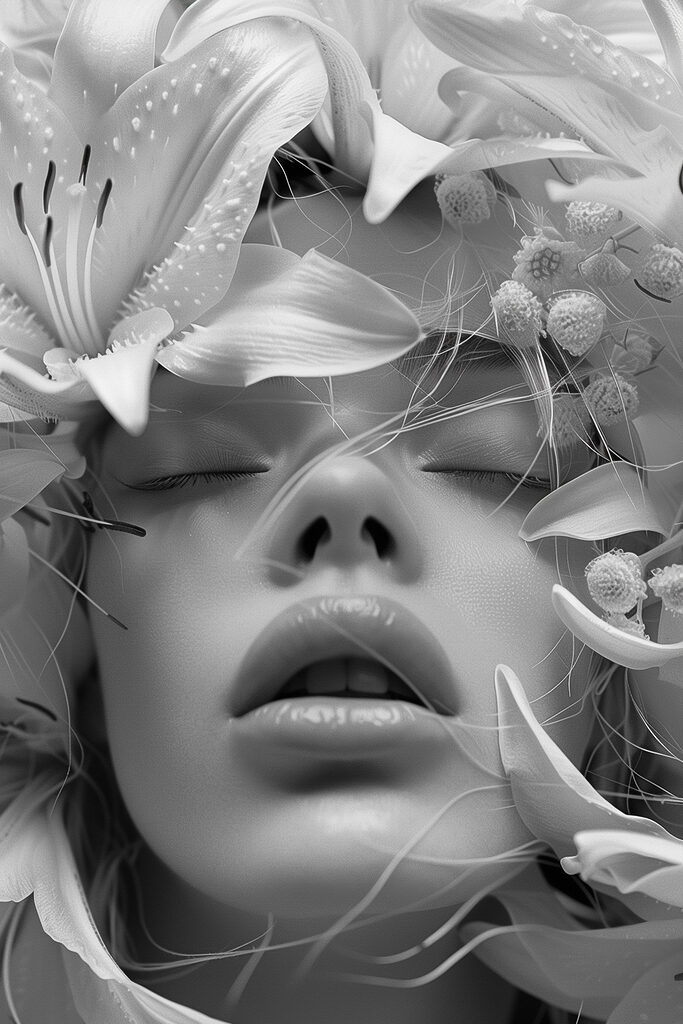 Woman with flowers around her face Woman with flowers around her face