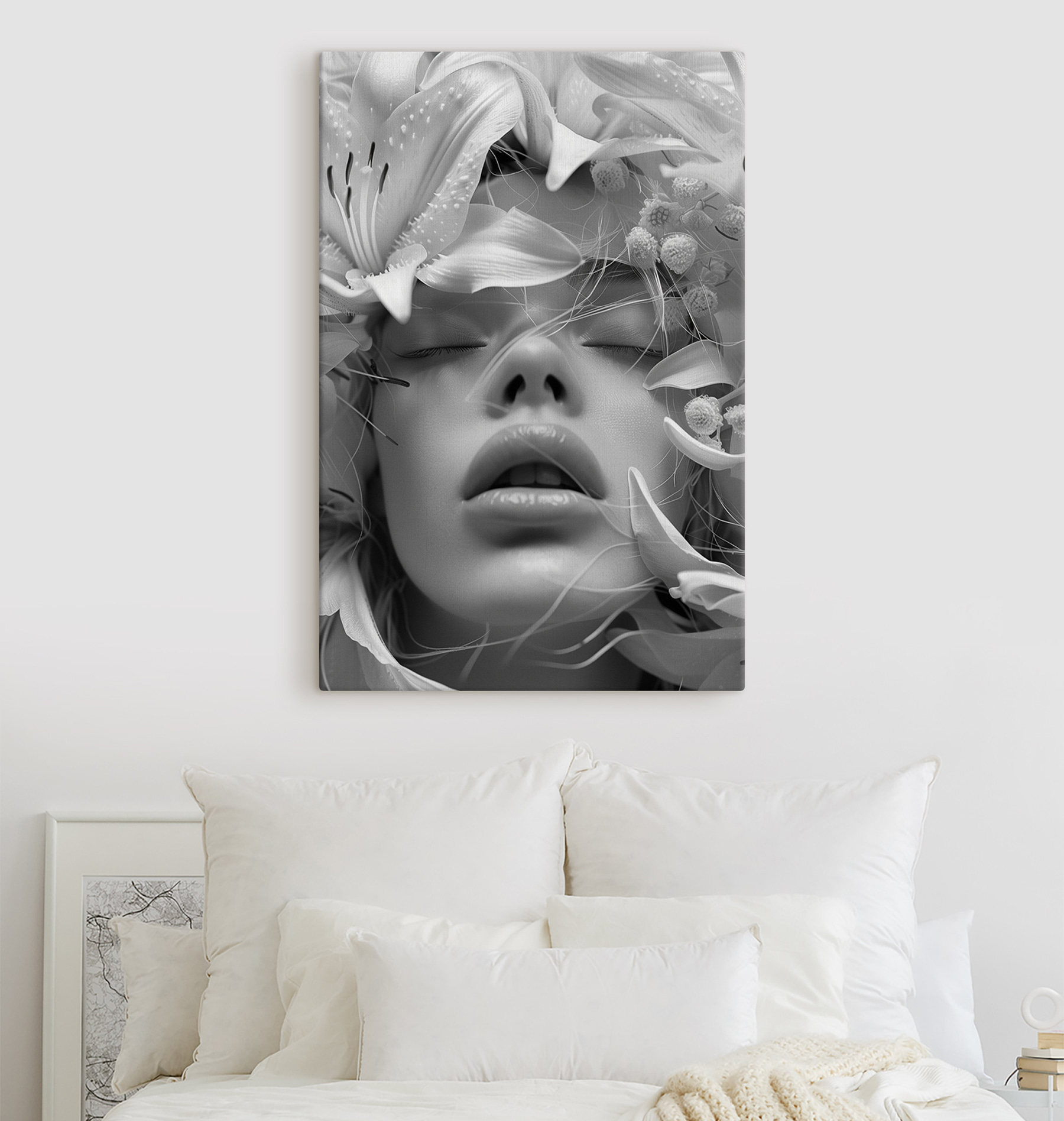 Woman with flowers around her face Woman with flowers around her face