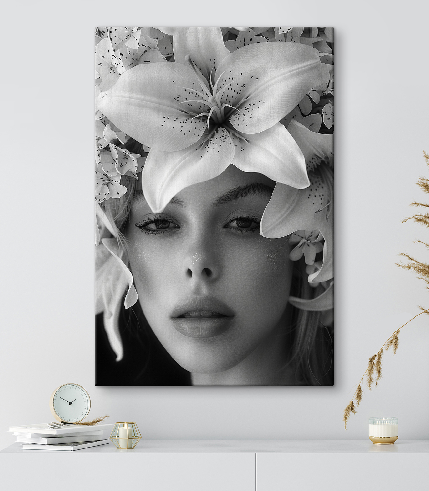 Woman with flowers on her head