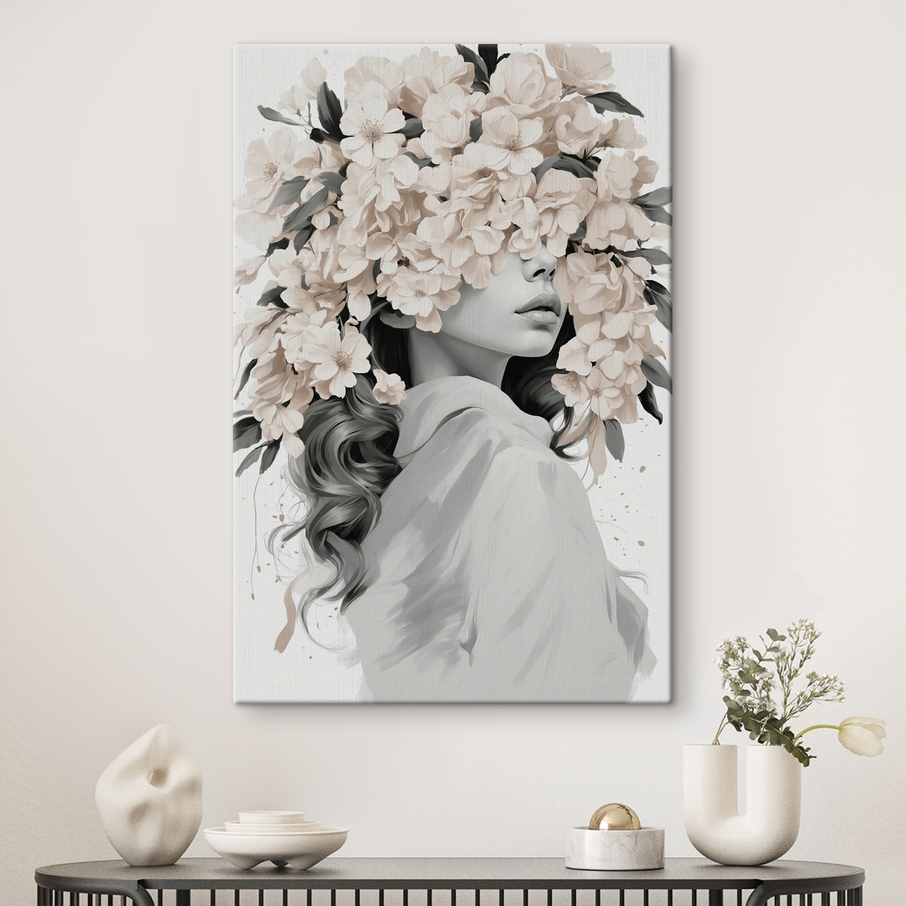 Woman with flowers on her head