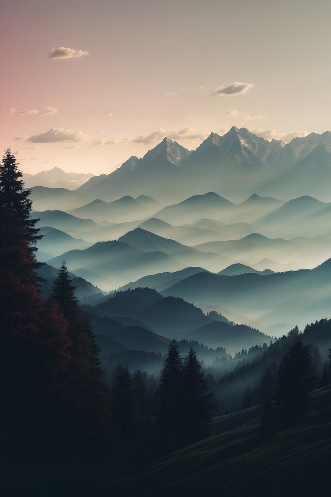 Mountain range with trees and clouds Mountain range with trees and clouds