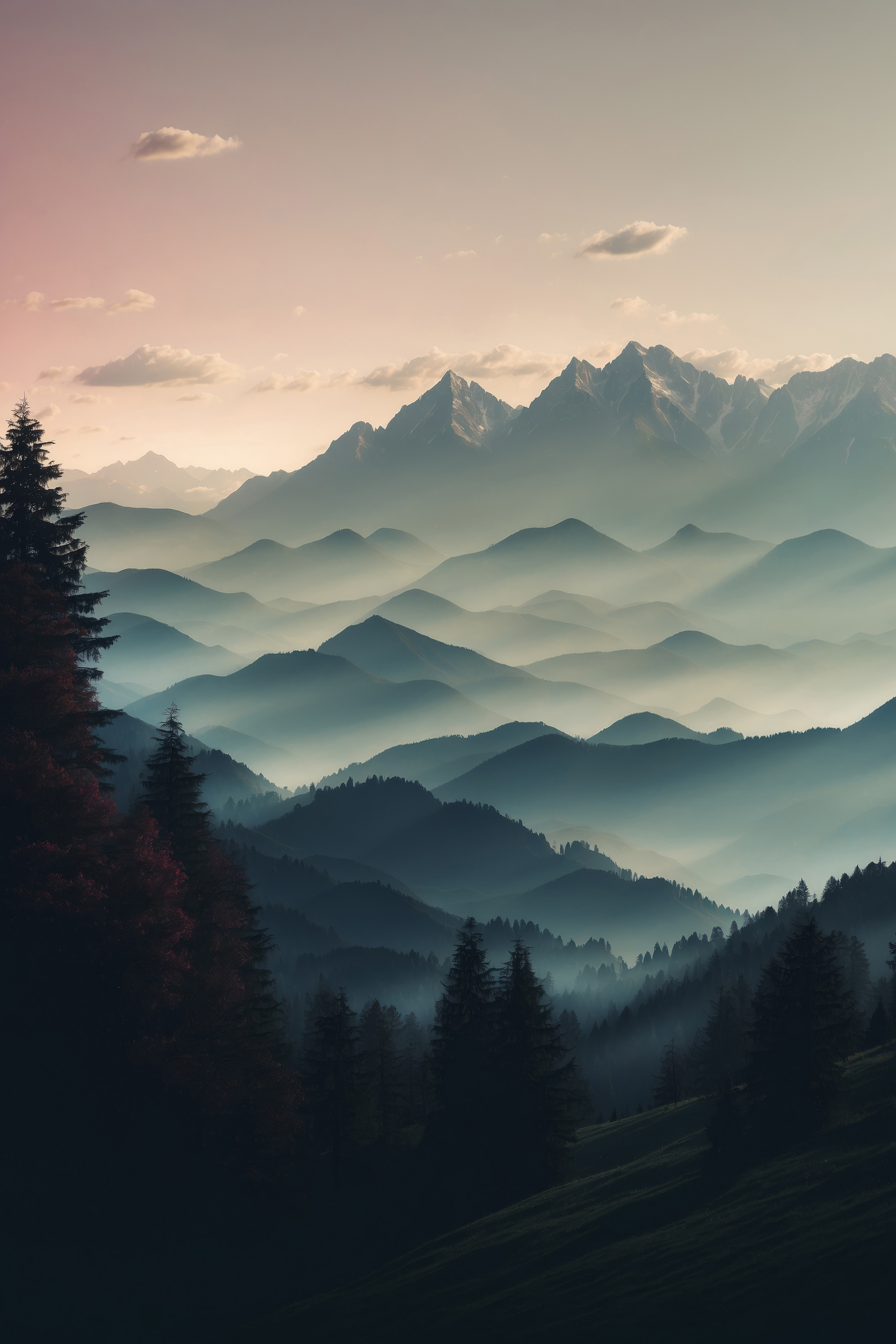 Mountain range with trees and clouds Mountain range with trees and clouds