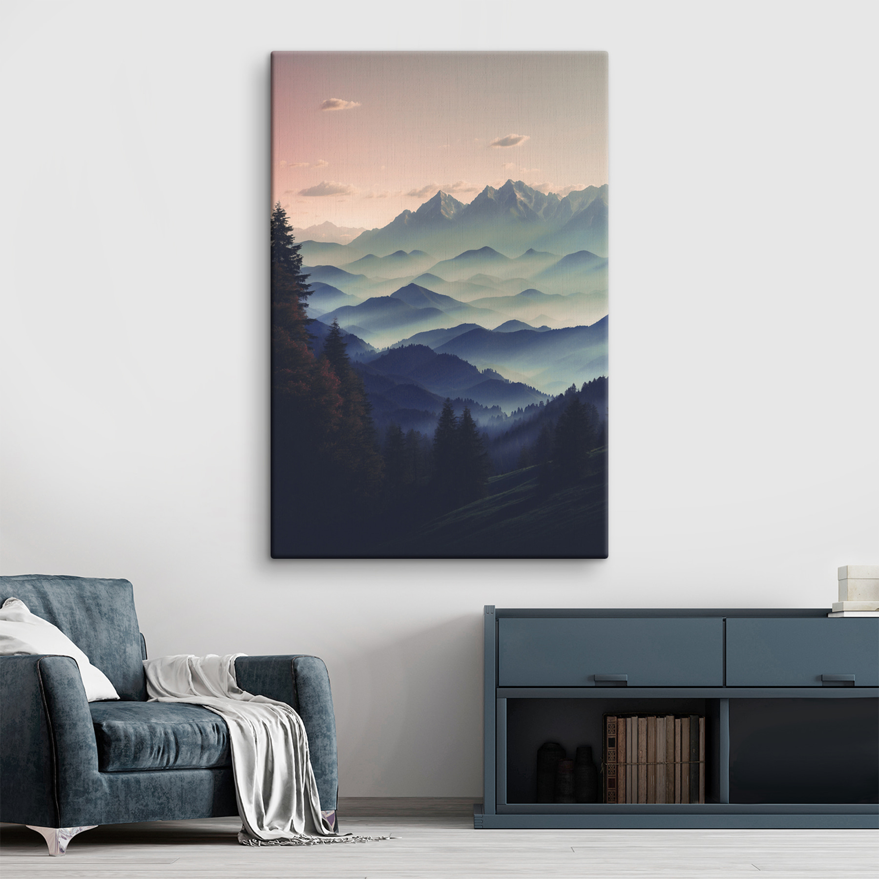 Mountain range with trees and clouds Mountain range with trees and clouds