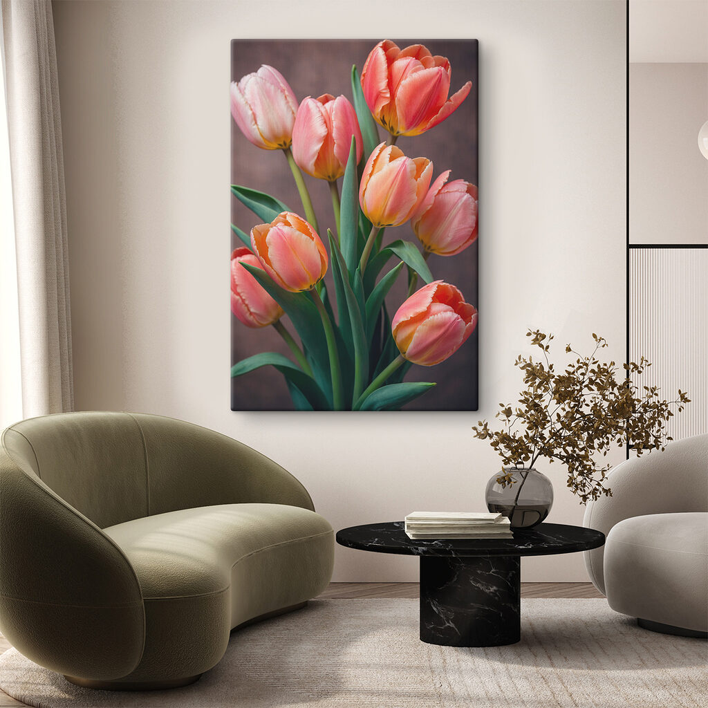 Group of pink and yellow tulips