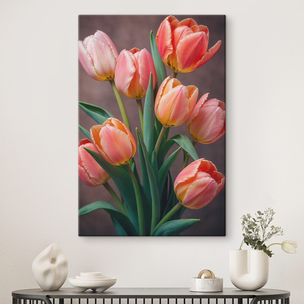 Group of pink and yellow tulips
