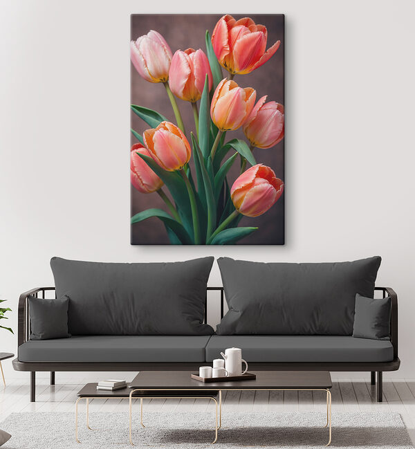 Group of pink and yellow tulips