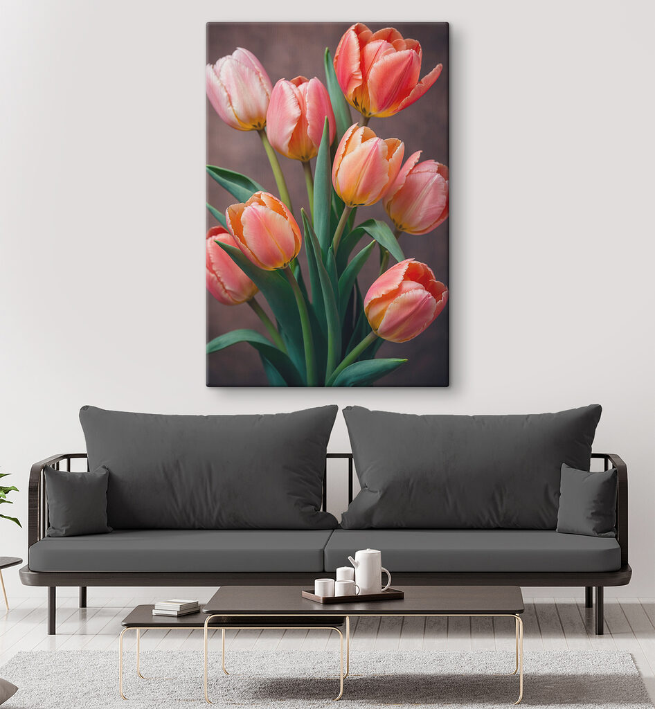 Group of pink and yellow tulips