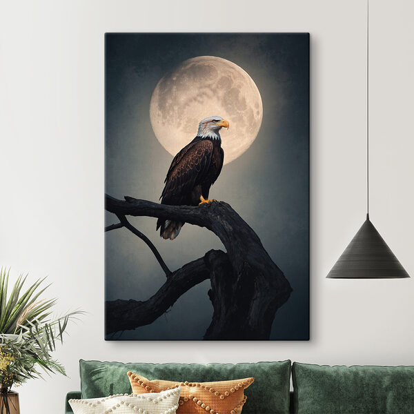 Quadri Un'aquila calva su un ramo con la luna piena sullo sfondo (COD: s40871) Quadri Quadri Un'aquila calva su un ramo con la luna piena sullo sfondo (COD: s40871)