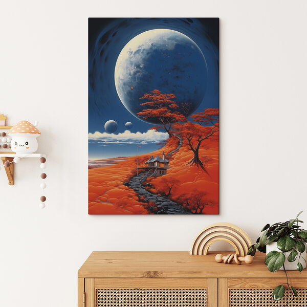 Quadri Una casa su una collina con alberi di arancio e una grande luna (COD: s40946) Quadri Quadri Una casa su una collina con alberi di arancio e una grande luna (COD: s40946)