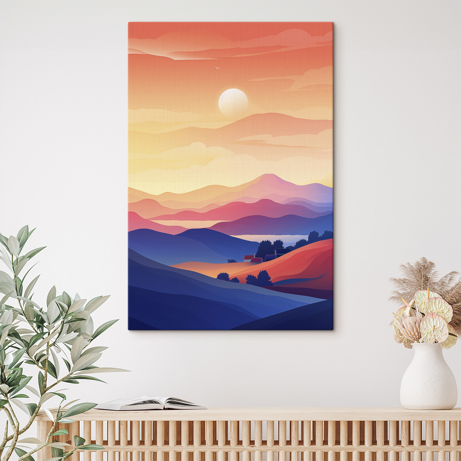 Landscape of mountains and a house Landscape of mountains and a house