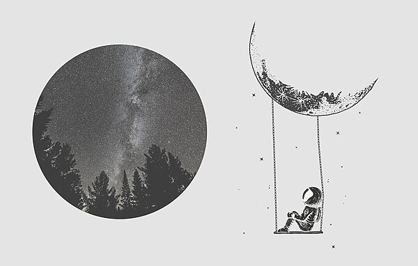 La luna e una persona su un'altalena La luna e una persona su un'altalena