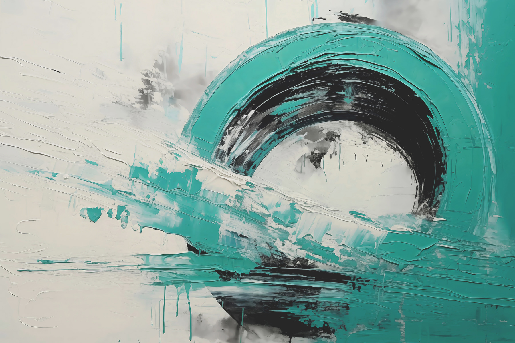 Painting of a circle with black and white paint