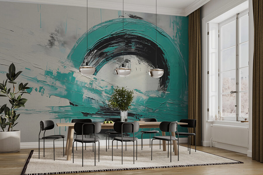 Pittura di un cerchio con vernice bianca e nera