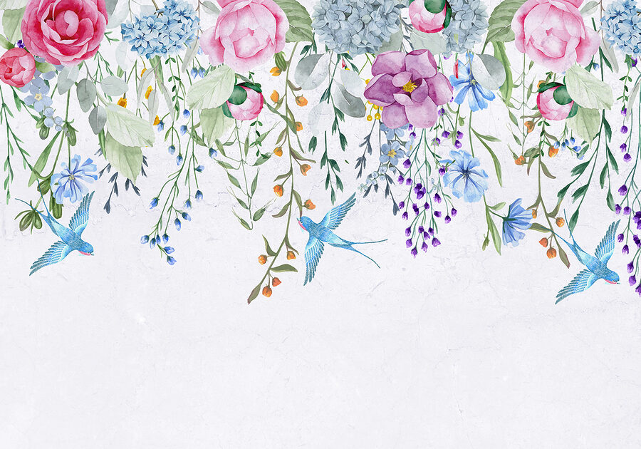 Carta da parati Bordo floreale con fiori e uccelli - immagine 7