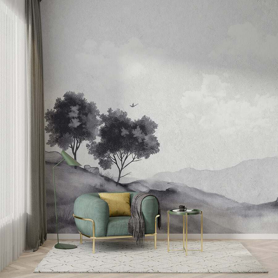 Paesaggio con alberi e rocce