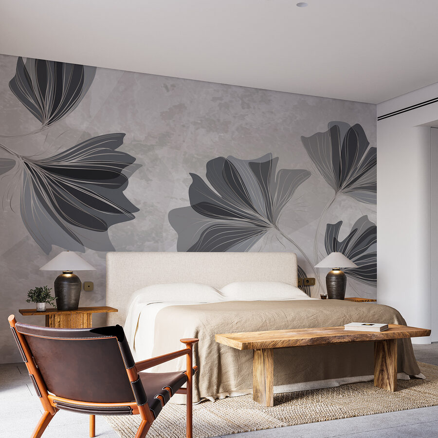Design floreale grigio e bianco