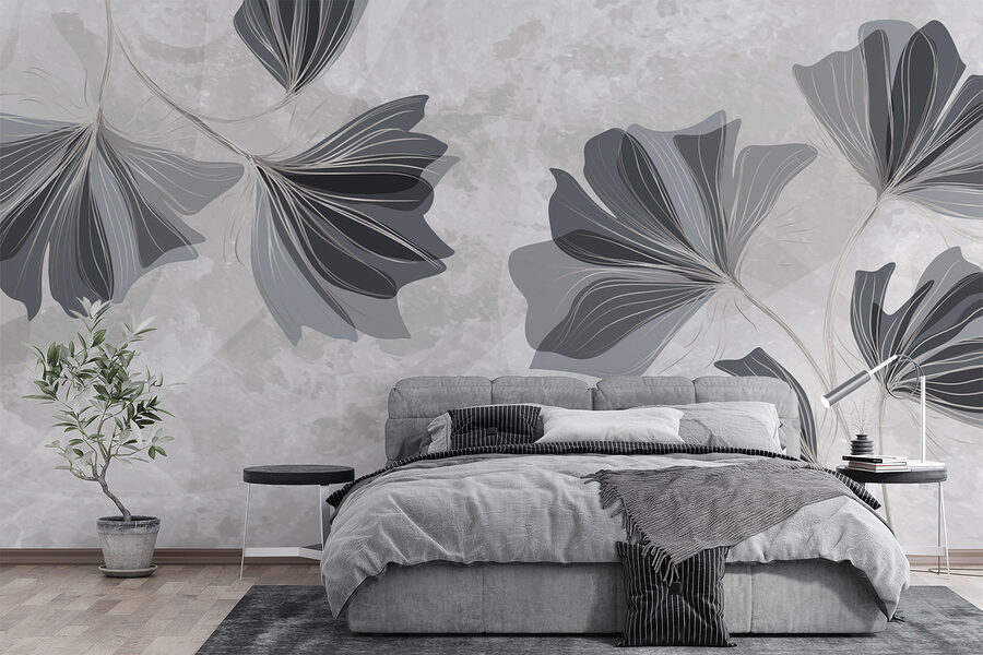 Design floreale grigio e bianco